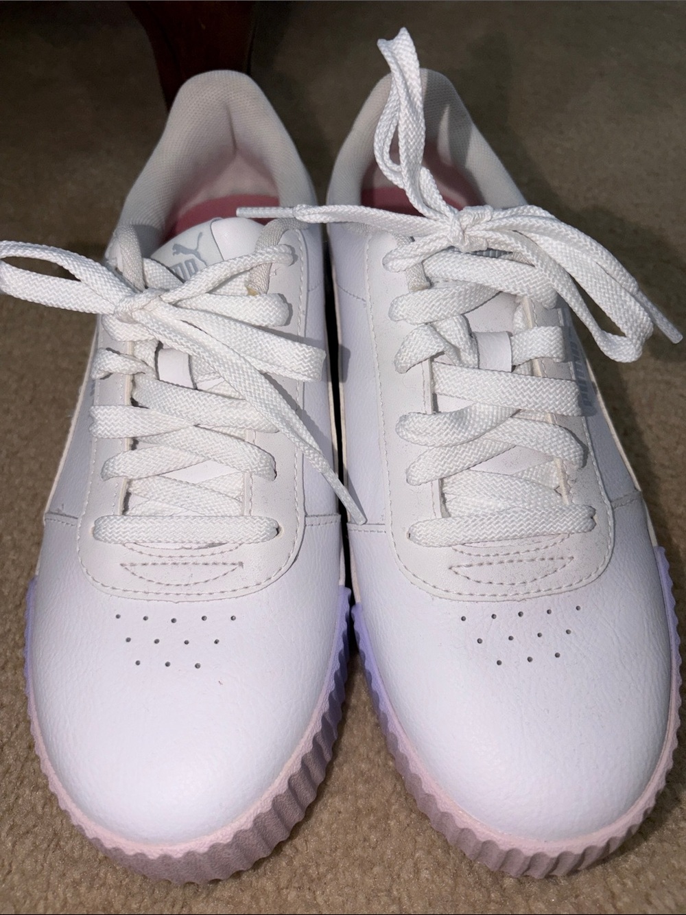 White Platform Sneakers with Light Pink Ribbed Sole